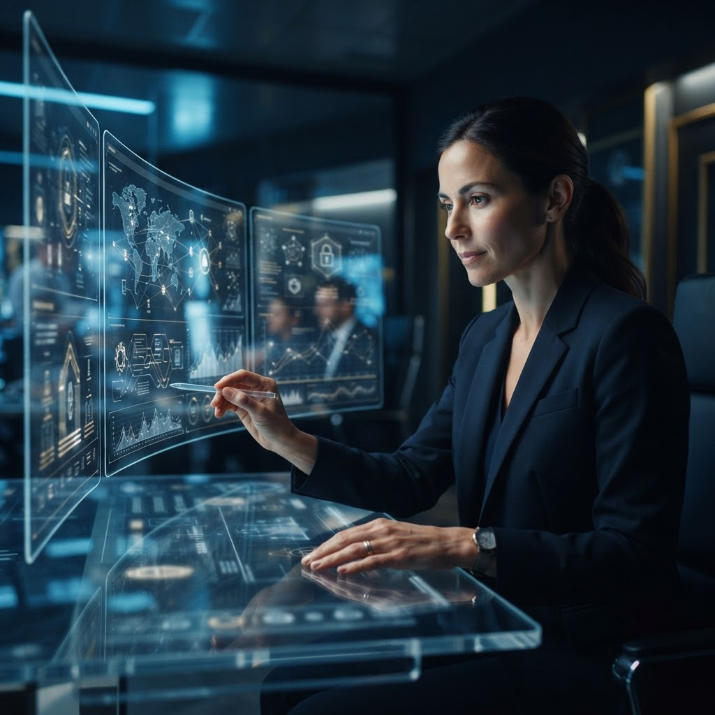 Security professional monitoring protected financial technology systems